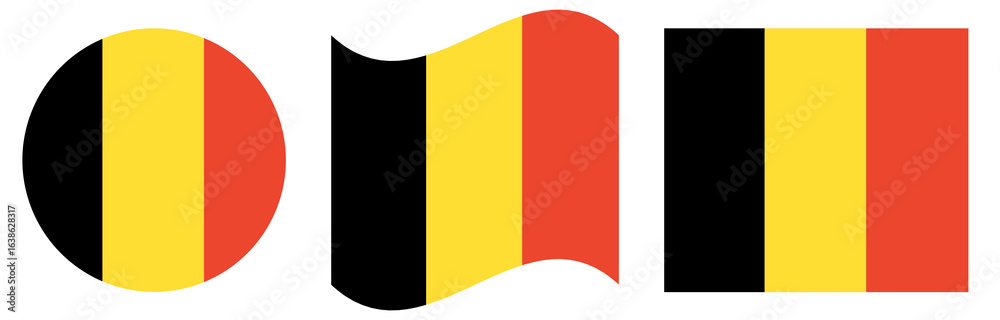 Fototapeta premium Round belgium flag isolated in circle shape. Belgium flag collection. Waving flag of Belgium isolated.