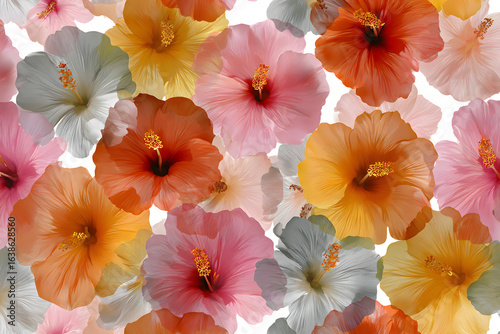 Wallpaper Mural Colorful hibiscus floral pattern on transparent background Torontodigital.ca