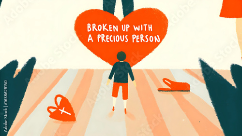 Child heartbroken, held by unseen parents, over a broken heart.
