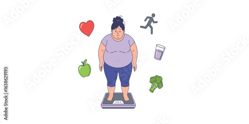 vector illustration of a young man loss weight
