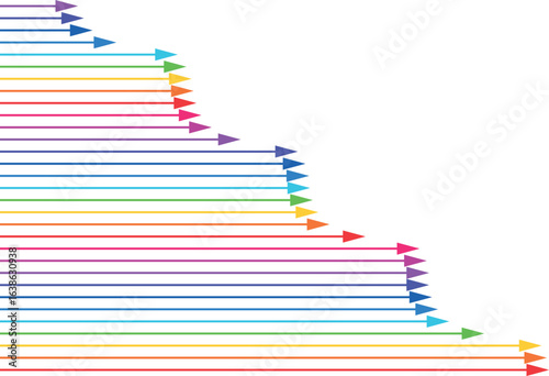 cascade of colored arrows, wave of arrows, direction of movement