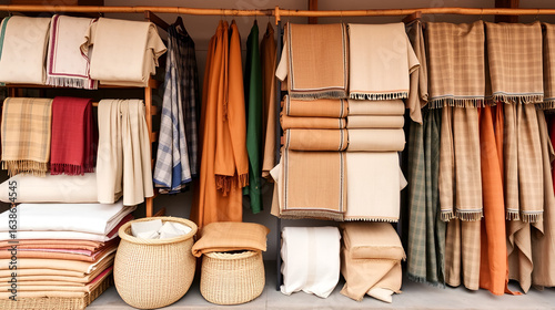Wallpaper Mural Eco-Chic Textile Display Organic Cotton and Khadi Fabrics in Earthy Tones for Sustainable Fashion Boutiques - Premium Ethical Shopping and Eco-Conscious Merchandising Torontodigital.ca