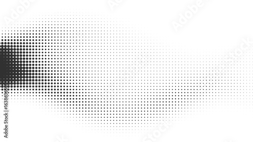 Abstract halftone background with a monochrome dot pattern. Modern vector design with a gradient fade effect for a digital transition or minimalist overlay