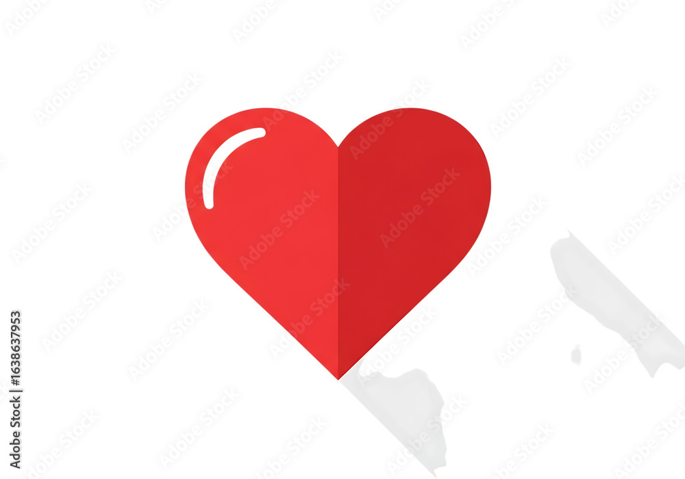 Obraz premium A simple red heart symbol with a shadow, isolated on transparent background