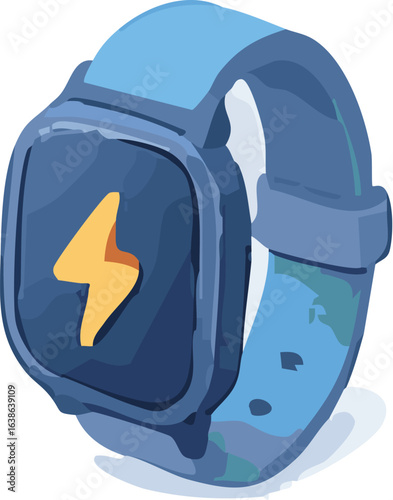 A blue smartwatch with a yellow lightning bolt icon on its screen, depicted in a simple vector illustration style.