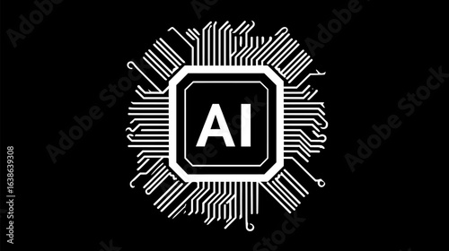 Artificial Intelligence Processor Chip Icons Set, AI Microchip, Machine Learning CPU, Neural Network Hardware, Data Science, Automation, Deep Learning, Digital Brain, Smart Technology, Futuristic Comp