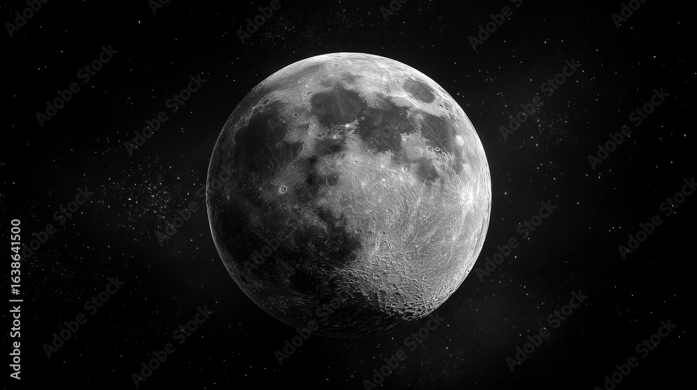 Fototapeta premium Full moon shining brightly in the starry night sky