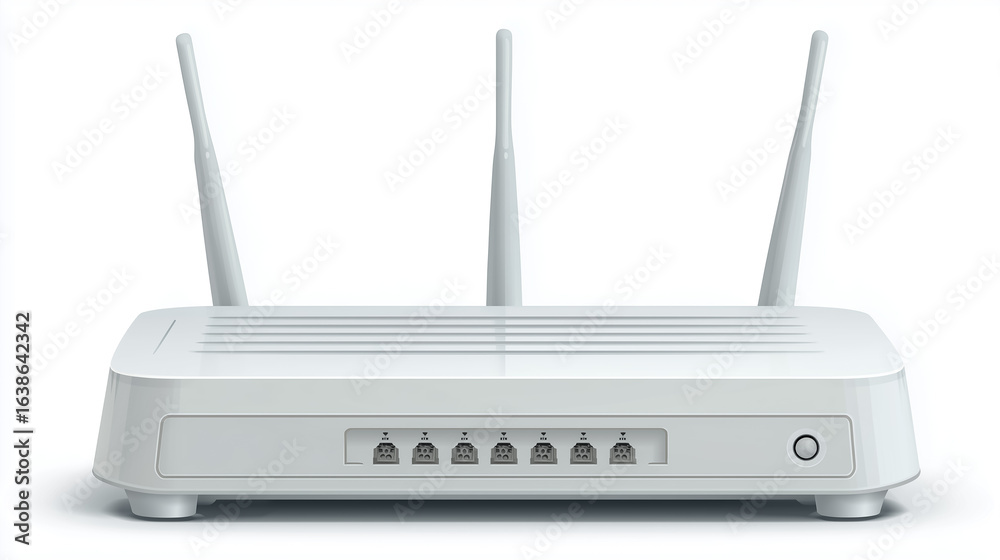 Fototapeta premium White wireless router with three antennas providing internet access