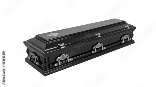 Elegant black coffin with decorative silver handles for funeral service