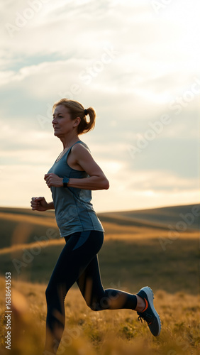 Portrait of a middle aged woman during a morning jog.