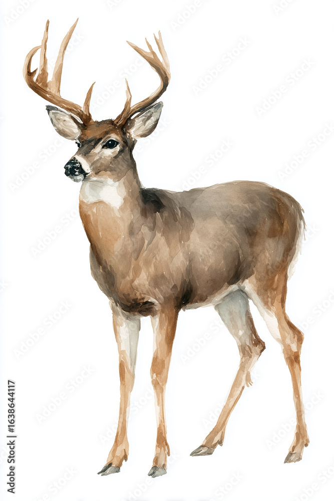 Obraz premium White-tailed deer buck standing in watercolor painting