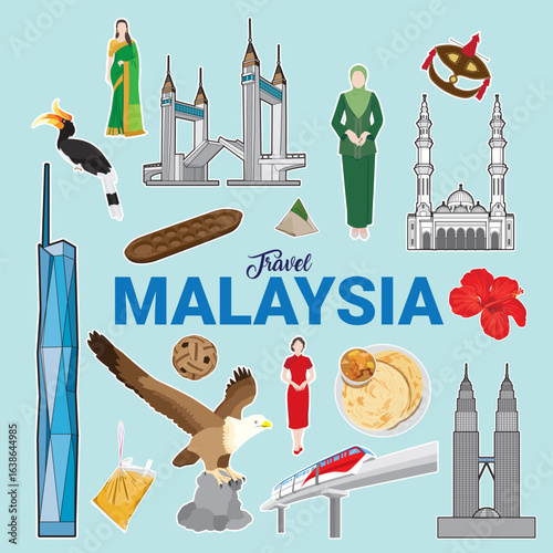 Visit Malaysia vector illustration. Travel concept, banner and poster design for social media and print media