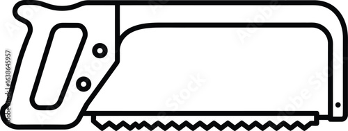 Precision Saw: A monochrome illustration of a handsaw, a fundamental tool, ready for wood and construction tasks, showcases its functional design.