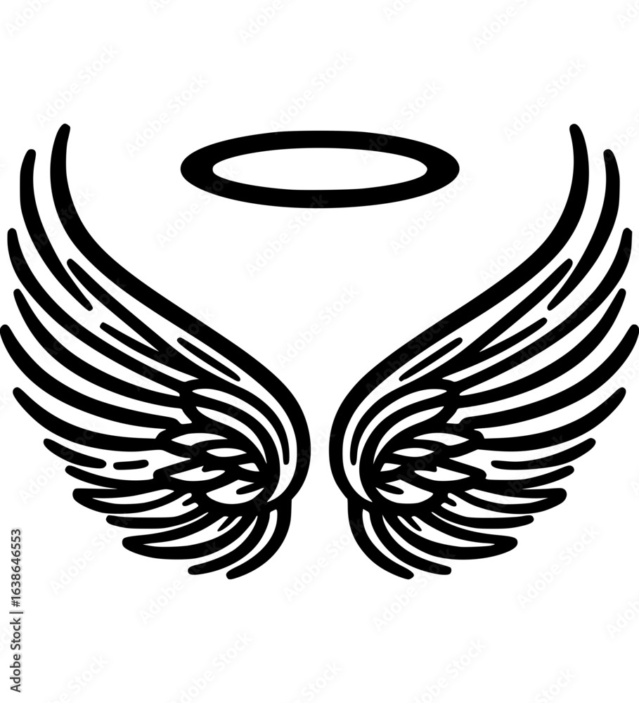 Fototapeta premium Heiligenschein und Flügel – Spirituelles Symbol in Schwarz-Weiß - 10