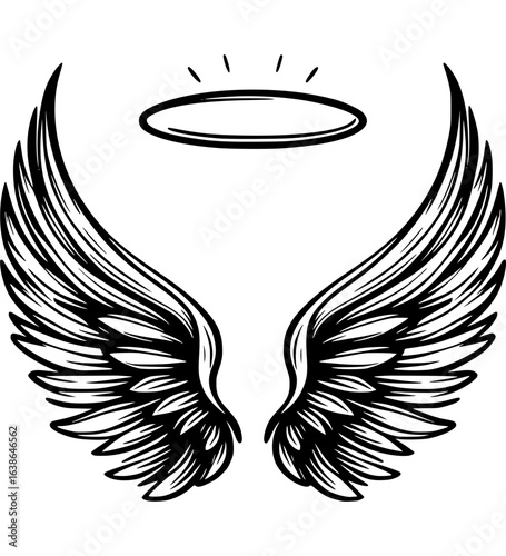 Heiligenschein und Flügel – Spirituelles Symbol in Schwarz-Weiß - 8