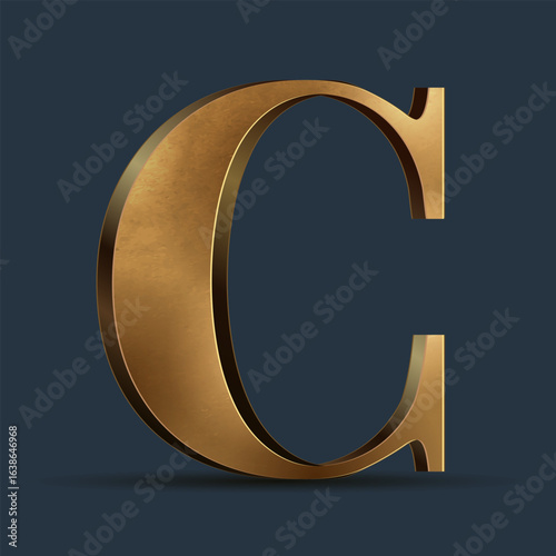 Luxury golden 3D letter on dark blue. Elegant element for design. Premium 3D metallic numeral for birthday, competition result, calendars, postcards or any advertising