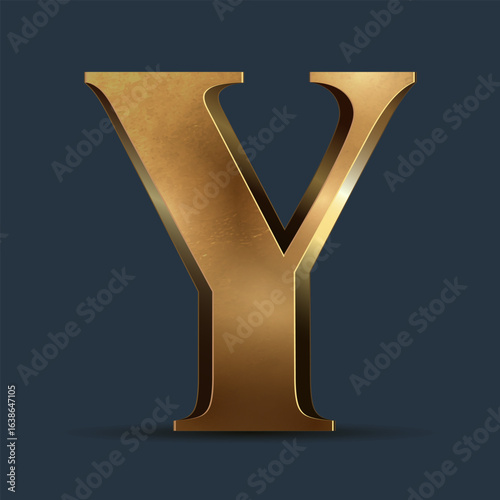 Luxury golden 3D letter on dark blue. Elegant element for design. Premium 3D metallic numeral for birthday, competition result, calendars, postcards or any advertising