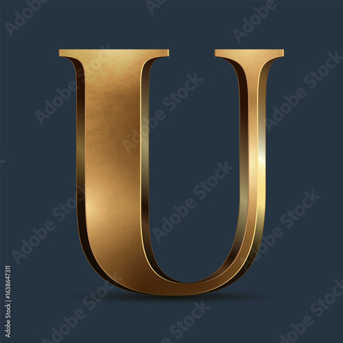 Luxury golden 3D letter on dark blue. Elegant element for design. Premium 3D metallic numeral for birthday, competition result, calendars, postcards or any advertising