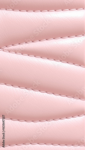 The surface texture of the artificial leather is pink, stitched in the form of diamonds, squares, rectangles. Quilted eco-leather. 