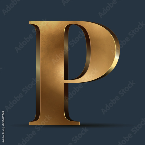 Luxury golden 3D letter on dark blue. Elegant element for design. Premium 3D metallic numeral for birthday, competition result, calendars, postcards or any advertising