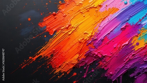 Chromatic Symphony: A vibrant display of brushstrokes in a riot of vivid colors across a dark backdrop, inviting viewers to revel in the exuberance of creativity.