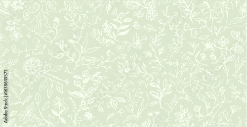 Botanical print pattern background in provance style, floral background. Pastel tones floral vintage style wallpaper in vector.