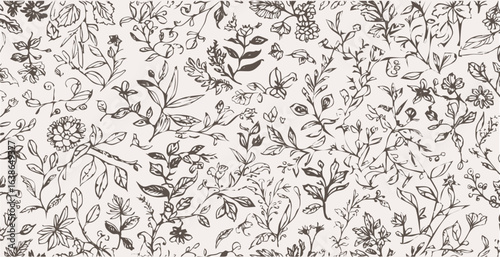 Botanical print pattern background in provance style, floral background. Pastel tones floral vintage style wallpaper in vector.