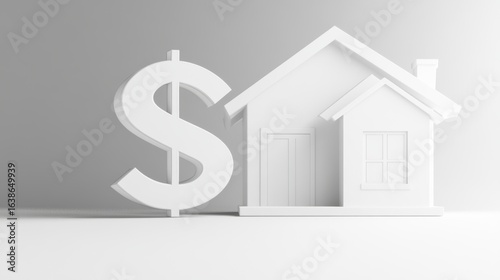 A straightforward illustration of a house beside a dollar sign, embodying the concept of property value and investment in real estate, themes of home foreclosure and bankruptcy