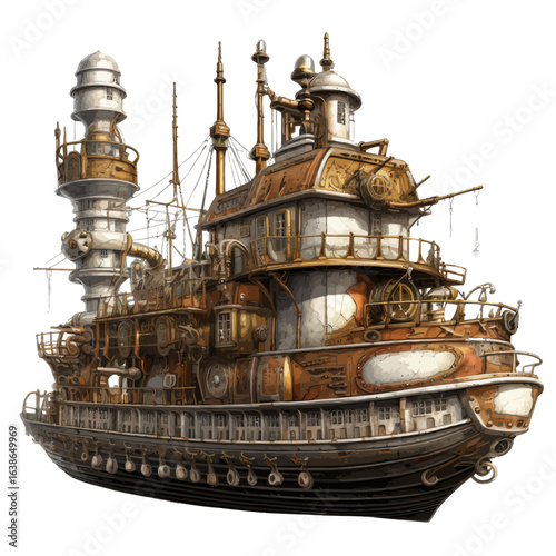 old ship isolated on white