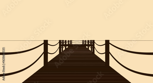 Vector illustration of a wooden pier with ropes against a plain background  