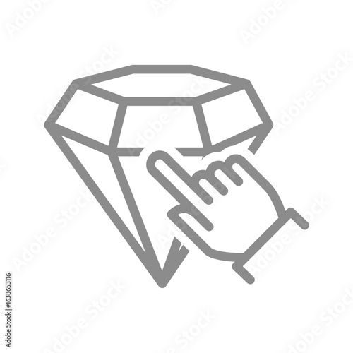 Finger click on diamond line icon. Online shopping and retail e-commerce, user interaction with premium options symbol. Vector illustration