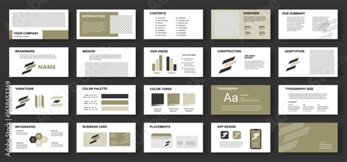 Professional business presentation template with brand strategy slides