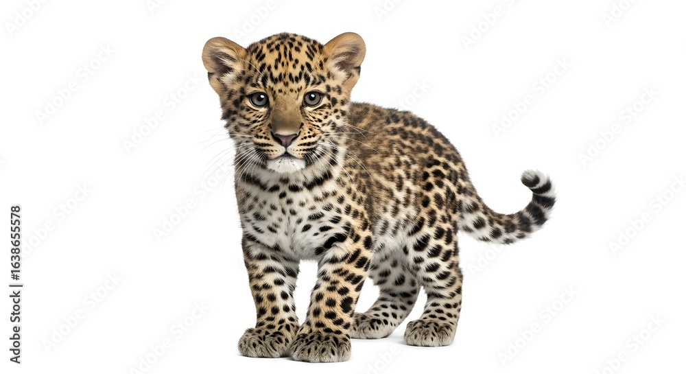 Obraz premium Cute Leopard Cub Portrait on White Background