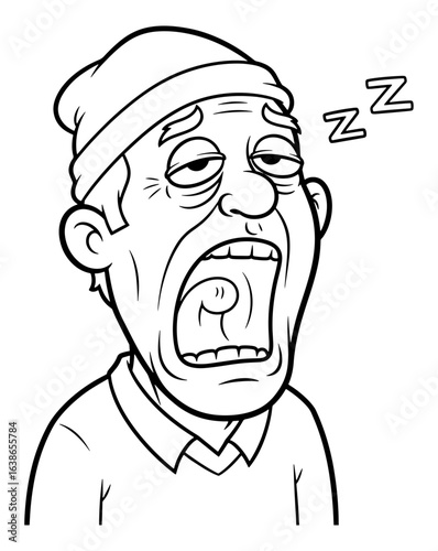 Cartoon Illustration of Tired Man Yawning with Sleepy Z's Floating Near His Head