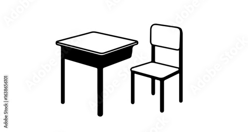 Object school desk and chair illustration for students learning furniture classroom study space furniture design drawing vector