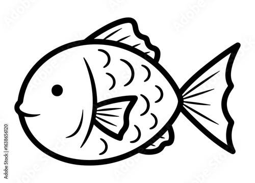 Simple Black and White Cartoon Fish Illustration