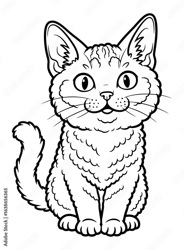 Obraz premium Cute Cartoon Cat Sitting, Outline Drawing in Black and White