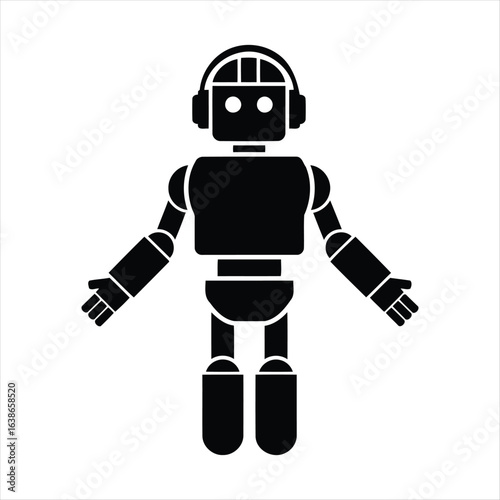 Black robot icon with open arms on white background symbol technology