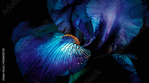 Darkly Iridescent Iris Flower Macro Art with Shimmer and Glow 