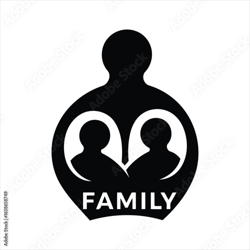 Black silhouette of a family with two children and the word FAMILY parents love