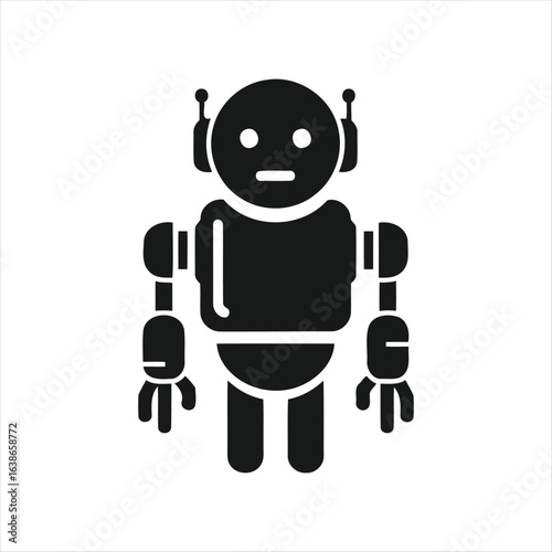 Black silhouette of a friendly robot with antennae on white background android