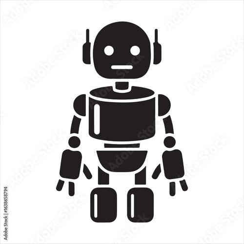Black silhouette of a friendly robot with antennas and articulated limbs android