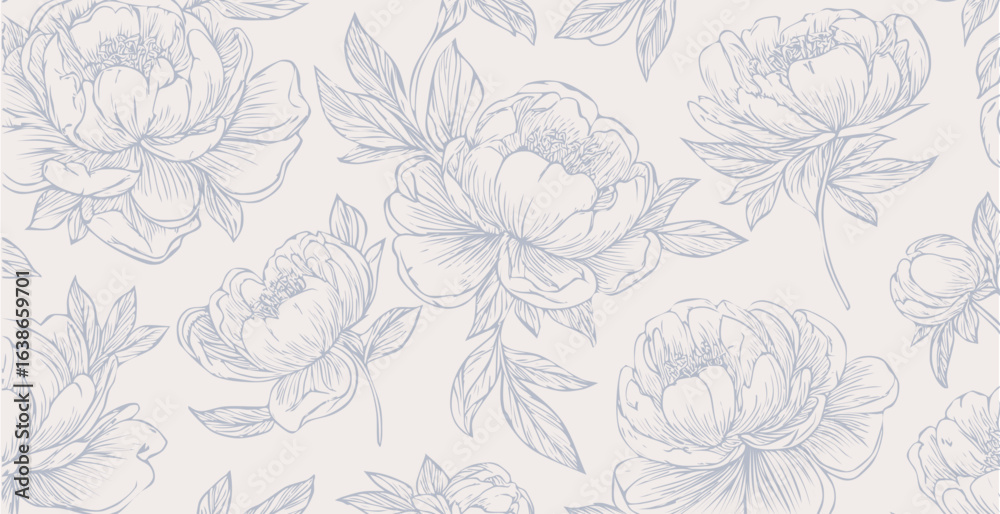 Fototapeta premium Peony print pattern background in provance style, floral background. Pastel tones floral vintage style wallpaper in vector.