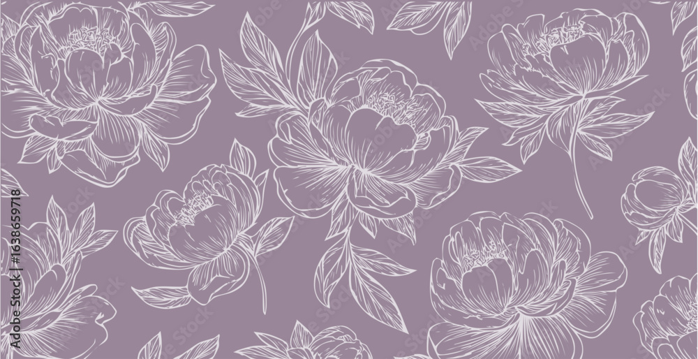 Fototapeta premium Peony print pattern background in provance style, floral background. Pastel tones floral vintage style wallpaper in vector.