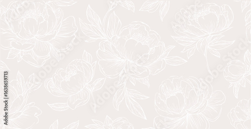 Peony  print pattern background in provance style, floral background. Pastel tones floral vintage style wallpaper in vector.
