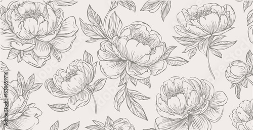 Peony  print pattern background in provance style, floral background. Pastel tones floral vintage style wallpaper in vector.