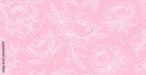 Wallpaper Mural Peony  print pattern background in provance style, floral background. Pastel tones floral vintage style wallpaper in vector. Torontodigital.ca