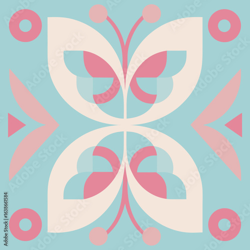 Symmetrisches Schmetterlingsdesign in Pastellfarben mit geometrischen Formen 