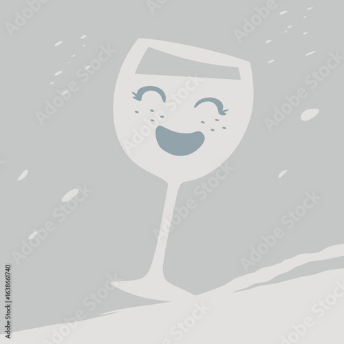 Cartoon-Glas mit einem fröhlichen Lächeln auf hellgrauem Hintergrund