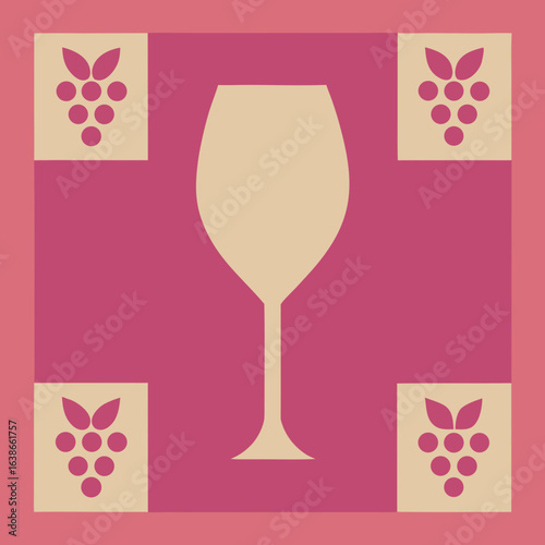 Einfache Grafik eines Weinglases mit Traubenmustern